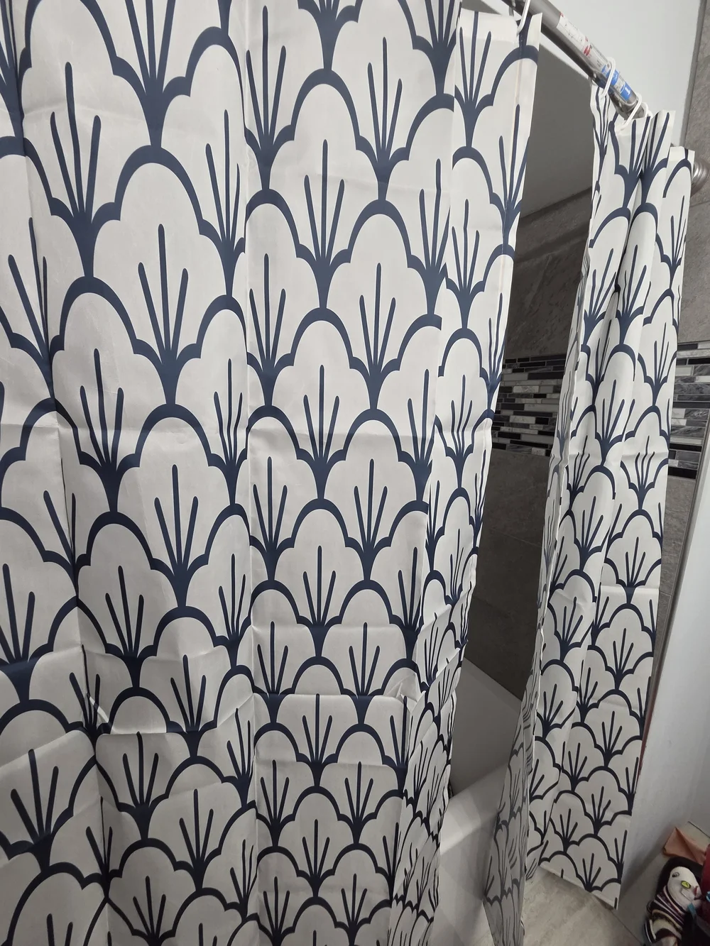 Navy and White Scallop Pattern Shower Curtain (2 Panels)